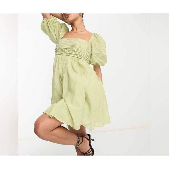 Abercrombie & Fitch Emerson Poplin Puff Sleeve Mini Dress Light Green Size Small - Picture 1 of 15